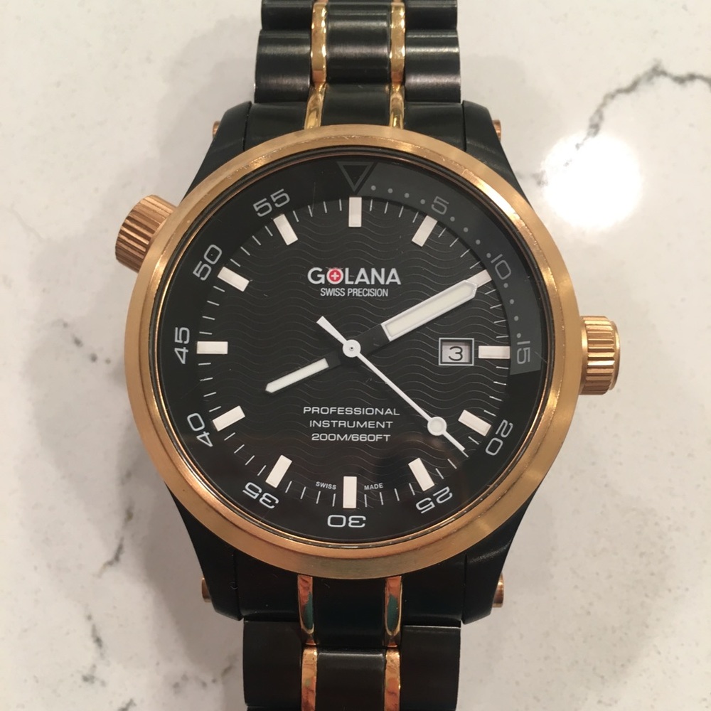 Golana Swiss Black and Gold Watch